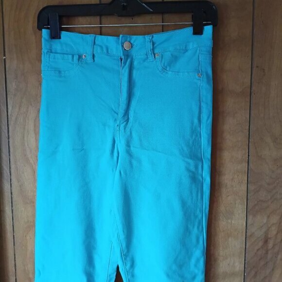 Discount Divas Women's Blue Stretch Flare Pants Size S - Picture 2 of 5
